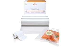 Amazy Bolsas envasar al vacío (2 rollos | 20 x 600 cm) Incl. Etiquetas – 2 rollos de bolsas gofradas de vacío para alimentos – Apropiado para cualquier máquina de envasar al vacío