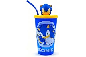 HOX Sonic The Hedgehog 3D Heads Sipper Drinks Cup | BPA-Free Plastic School Water Sipper with Removable Straw | Gift for Sonic Fan & Collector | Officially Licensed Merchandise