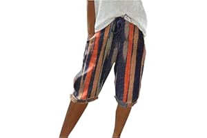 HAOLEI Linen Shorts for Women,Ladies Cotton Linen Shorts with Pockets Stretchy Elasticated Waist Drawstring Summer Shorts Casual Loose Comfy Italian Baggy Beach Pants Knee Length Pyjama Shorts UK Sale