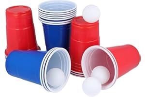 TOIS Party Game Set, 24 Pieces: 10 Red Cups, 10 Blue Cups (16oz Each), 4 Balls – Perfect for Drinking Games & Gatherings