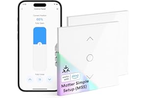 meross Matter Interruptor Persiana Inteligente WiFi 80x80mm, Compatible con Apple HomeKit Siri, Alexa y Google Assistant,Control por Porcentaje, App, Voz y Programación (Necesita Cable Neutro)