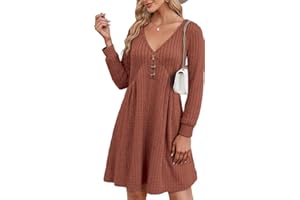 ABYOVRT Vestido Invierno Mujer 2025 Vestido de Punto de Manga Larga Cuello en V A-Line Elegante Casual Mini Dress de Otoño Invierno,S-XXL