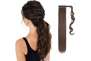 S-NOILITE Una pieza cola de caballo Extensiones de Clip de Pelo Natural Wrap around Ponytail Cinta mágica en Pedazo de cabello 66cm Recto Marrón medio