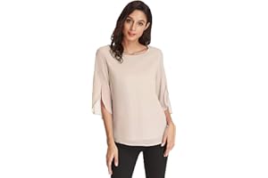 GRACE KARIN Femme Casual Blouse Haut Décontracté à Manches Trois-Quarts Col Rond Fluide Top Mode