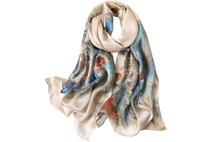 STORY OF SHANGHAI Sciarpa di 100% Seta da Donna Foulard Chiffon con Fantasie Orientale Semi-Trasparente