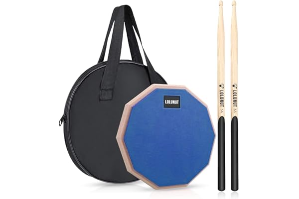 LOLUNUT - Pad d'entraînement à la batterie - pad silencieux double face en caoutchouc souple avec baguettes de batterie en bois massif (20,3 cm, bleu)