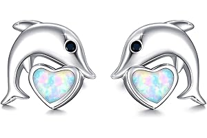 Tiere Ohrringe 925 Sterling Silber Tier Ohrstecker Delfin/Schildkröte/Katze/Dinosaurier/Fuchs Ohrstecker Kinder Mädchen Ohrringe Opal Schmuck für Mädchen Frauen Tochter Kinder Geburtstagsgeschenk