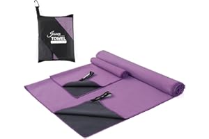 JASUEN Microfibre Towel Set- Compact Ultra light Quick Dry Towel for Travel Hiking Camping Sports Gym Beach Swimming Yoga (Double-sided (Purple + Dark Grey), 180x80cm+80x40cm)