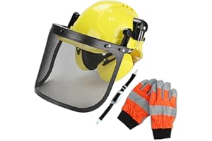 VONLUX Forstschutzhelm Sicherheitshelm, Profi-Schutzhelm Kettensägen Helm Forsthelm mit Visier & Gehörschutz & Schnittschutzhandschuhe(Größe L) - 3 in 1 Schützend Kettensägen-Schutzhelm