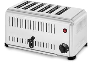 vertes Tostapane Toaster Professionali per 6 Fette (Acciaio Inossidabile, 3240W, 230V, Timer Fino a 5 Minuti, Vassoio per le Briciole, 4 Piedini in Gomma, 2 o 4 o 6 Panini per Tostare Simultaneamente)