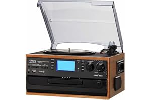 ORCC 10-in-1 Moden Record Player, with Gift Card, Vinyl Turntable for 33/45/78 RPM, CD/USB/SD Play & Record, Bluetooth & Remote Control, FM/AM Radio for Music Lovers, Brown