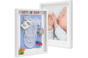 PHOTOLINI 3D Marcos de Fotos 40x50 cm para Rellenar, Blanco, 2 Piezas Marco con Profundidad para Objetos de hasta 3 cm, Madera MDF con paspartú y Cristal - para Manualidades y como Regalo