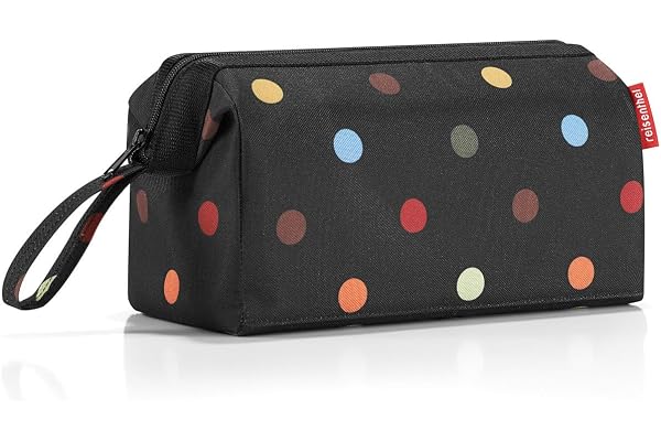 reisenthel travelcosmetic dots - trousse de toilette, volume 4l, armature métale intégrée, dragonne, poche intérieure zippée, 3 élastiques de maintien à la paroi intérieure