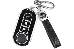 FT FUNTOR für FIAT Schlüsselanhänger Abdeckung, 3-Knopf Silikon Schlüsselanhänger, 360 Grad Autoschlüssel Case Schutz mit Schlüsselanhänger Kompatibel mit 500L/Brava/Bravo/Doblo/Ducato (Schwarz)