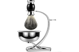 GRUTTI Set da Barba 3 in 1 da Uomo, Pennello da barba in finto tasso + telaio da barba + ciotola da barba, Porta Rasoio Compatibile con Rasoio Manuale Gillette, Set Regalo per Rasatura per Uomo