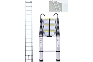 DICN Escalera telescópica Plegable Aluminio de 6.2 m con 2 Ganchos, Portátil Escalera multifunción, Escalera de Transporte Multifunción, Escalera Extensible, 15 Niveles, Capacidad de Carga 150 kg/330lbs
