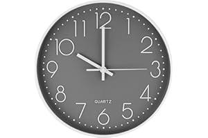 Czemo 12 Pollici Orologio da Parete Moderno,Silenzioso Senza Ticchettio, Orologio Muro Grande Numeri Semplice Classico Rotonda Orologio al Quarzo,Per Camera da Letto,Scuola,Ufficio,Cucina (Grigio)