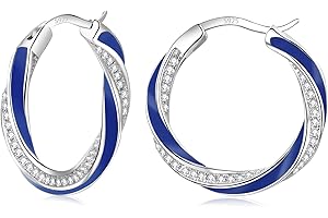 HEEYA Silver Hoop Earrings for Women Girls, Sterling Silver Hoops Sleeper Huggies Earrings, Hypoallergenic Twist Earring Cubic Zirconia Jewellery Gift, Gold/Rose Gold/Blue/Black/Red - 22mm