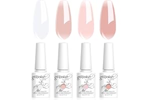 Vishine 4 Couleurs Vernis Gel Semi-Permanent Transparent Milky White Pink Vernis à ongles Naturelle Rose Blanc Laiteux Transparent Gelée de Cristal Soak Off UV LED 8ml