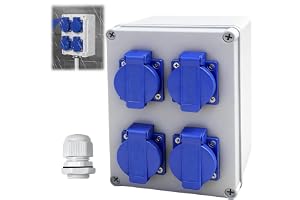 ZHEHNSA Väggfördelare byggströmsfördelare 16A förtrådad strömfördelare med 4 x 230 V uttag ytmonterad Schuko IP44 vattentät ytmonterad 4 fack för byggarbetsplatser, hushåll, industri, inomhus