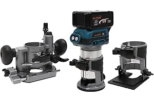 KATSU TOOLS KATSU Cordless Wood Trimmer Laminator Router Joiners Tool Set 18V with 3 Bases (Trimmer, Plunge, and Tilt) + 2 Chucks Collets 1/4" and 3/8" + Battery 4.0Ah and Charger