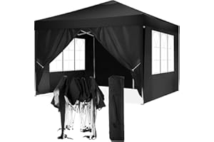 COBIZI Gazebo 3x3m Gazebo da Giardino Impermeabile Tenda da Giardino Pieghevole con 4 Pareti Laterali per Spiagge Picnic Festa Matrimonio Terrazza Festa Mercato, Nero