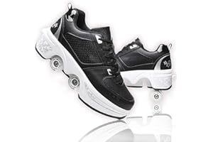 LDRFSE 2 In 1 Women's Deformation Retractable Four-wheeled Invisible Roller Skates Multifunction Adjustable Double Row Roller Shoes Outdoor Automatic Walking Sports Shoes