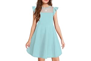 Arshiner Robe d'été pour Filles de 6 à 13 Ans Manches à Volants Maille trapèze Robes de soirée décontractées avec Poches