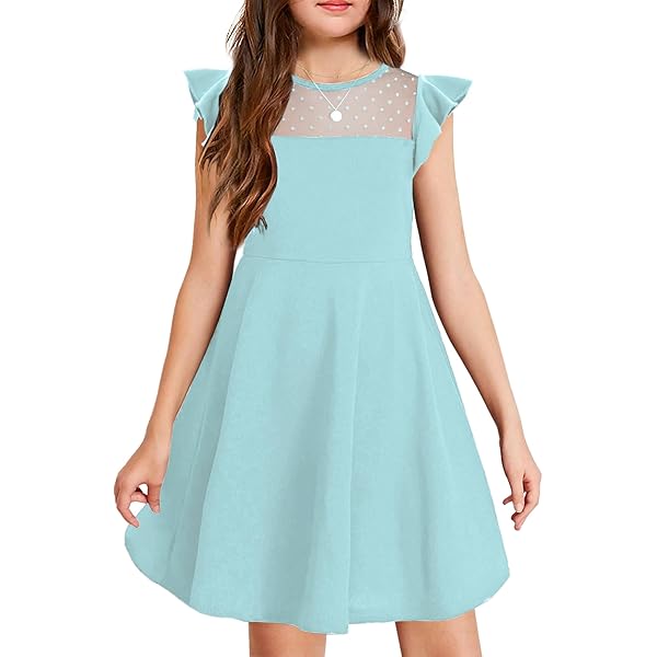 Arshiner meisjesjurk, mesh, lange mouwen, partyjurk, ronde hals, vrijetijdsjurk, effen, kinderjurk, A-lijn, midijurk, feestelijk, kleding voor kinderen 6-14 jaar, 11-12 Jaar