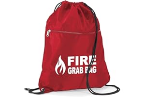 WORKWEAR WORLD School Evacuation Fire Grab Bag with Flame Logo Graphic - Printed Red Emergency Documents Drawstring Sack Bag