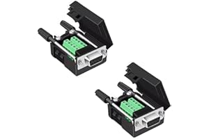 Willwewon 2PCS DB9 Female Solderless Breakout Connector, RS232 D-SUB DB9 Serial to 9Pin Port Terminal Block with Case Long Bolts Tail Pipe