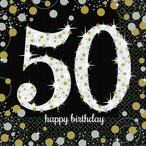 Servietten 50 Geburtstag mit Prägung Silber Gold 16 Stück 33x33cm
