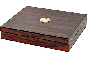 Eitida Zigarren Humidore für 20 Zigarren,gehärtetem Glas handgefertigte Zigarrenkiste mit Zedernholz，Befeuchter, Hygrometer-Luftdicht,Glasdeckel, Geschenk für den Mann, Makassar-Braun