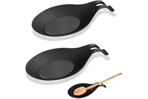 Bztzhm 2 Pièce Repose Cuillère Cuisine, Cuillère Silicone Repose, Repose-Ustensiles de Cuisine en Silicone, Repose-Cuillère à Chaleur de Cuisine, pour la Cuisine, la Maison, la Salle à Manger-Noir