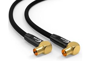 SATSHOP-FT Cavo Antenna TV 4m 2x Angolato HD TV da Maschio a Femmina/Spina TV (Diritta) alla Presa TV (90° Gradi) / Cavo Antenna TV Alta Qualità Coassiale Schermato Spina Metallica UHD 4K | 4 Metri Nero