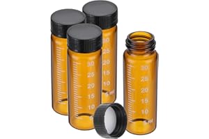 PATIKIL 4pcs 30ml Small Brown Glass Vials with Black Screw Cap, Borosilicate Glass Graduated Sample Bottles for Solid Liquid Powder Storage