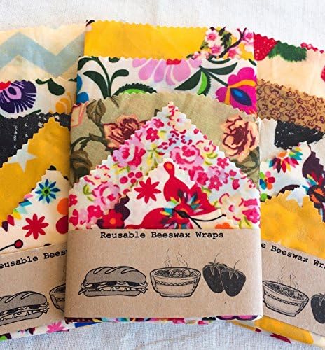 Large Set Of 5 Eco Beeswax Food Wraps, handmade in UK, Zero Waste