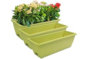 pdodo Juego de 3 maceteros, jardineras rectangulares con platillo, perfectas para alféizar de ventana, balcón, jardinera estrecha para interiores, macetas y hierbas