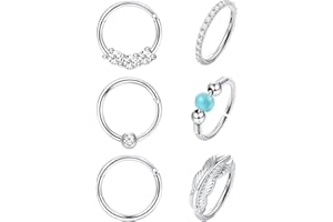 LOLIAS 6 Piezas Pendientes de Aro de Cartílago Acero Inoxidable de 18G ópalo Con Bisagras Clicker Anillo Para la Nariz Hélice Tabique Sofá Daith Labio Trago Piercing Pendientes Para Dormir