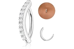 JeryWe Clicker Piercing Nombril Acier Chirurgical Piercing Nombril Anneau 14G Or Percing au Hypoallergénique CZ Courbé Inversé piercing Anneau pour Femmes Anneaux Bijoux de Corps Ventre 10/12mm