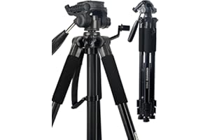 CAMBOFOTO 62''/170cm Lightweight Travel Tripod for Camera with built in Spirit Level and 3-Way Panhead Tilt Motion for SLR/DSLR …