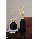 PUREZENTO Black Ceramic Kimono Vase Set of 2 | Decorative Vases for Pampas Grass, Dried & Artificial Flowers | Vases for Home