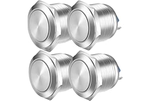 Gebildet 19mm Flacher Kopf SPST Momentaner Drucktaster Wasserdicht, Selbstrückstellender Edelstahl Drucktaster, Lötstiftanschlüsse DC 6V/12V/36V/48V, AC 110V/230V 3A, 1NO