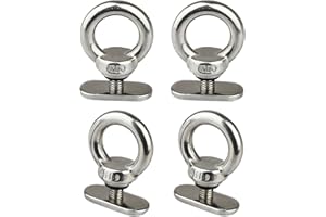 GREKYWIN T Track Mount Tie Down Eyelets 4Pcs Set - M6 Bolt, 316 Stainless Steel, Hold Your Bungee Cord or Ropes Up to 16mm, T Slot Roof Rack Accessories, Kayak Track Parts
