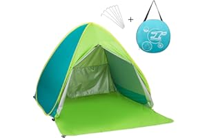 kingkindsun New With Zipper Door Pop Up Portable Beach Tent Outdoor Anti UV Beach Shade Tent Sun Shelter, Automatic Instant Family Cabana for Camping Beach Fishing Garden