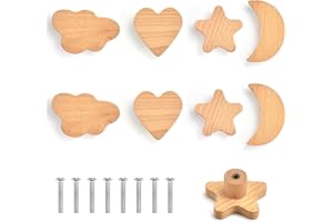 SLTAXAR 8Pcs Tür Schubladengriffe Schrankknöpfe Herz Kinderzimmer Holzknöpfe Wolken Schrank Möbelknöpfe Sterne Kinder Mit Schrauben Wolken Möbelknopf möbelgriff aus Knauf für Schrank