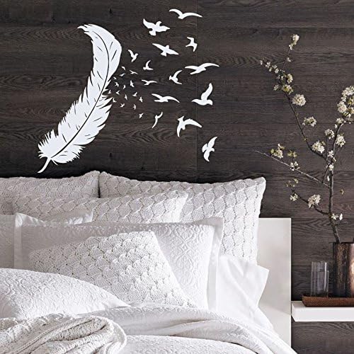 Wall Decals Feathers Feather Peafowl Peacock Bird Flock Birds Nib Pattern Nature Vinyl Decal Sticker Home Décor Design Bedroom Nursery Interior Living Children's Room Murals M186