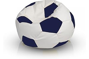 ‎ECOPUF Ecopuf | Puff Sessel Fußballsack aus Kunstleder, Größe L - Sitzsack mit Polsterung - Sessel mit doppeltem Reißverschluss - Dim 90 x 55 cm