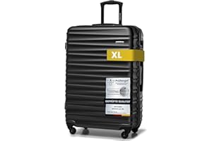 WITTCHEN Reisekoffer Groß Rollkoffer Trolley Großer Koffer Check-In Gepäck Hartschale aus ABS 4 Spinner-Rollen Zahlenschloss Groove Line Größe L schwarz Lufthansa/Eurowings/Ryanair