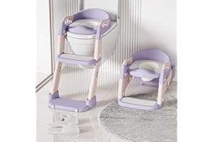 Lyefancy Kids Potty Training Seat with Steps, 2 in 1 Toddler Toilet Ladder Seat for Boys Girls, Soft Mat Non-Slip Splash Guard Toilet Seat with Step Stool, Children Toilet Training in Bathroom(Purple)